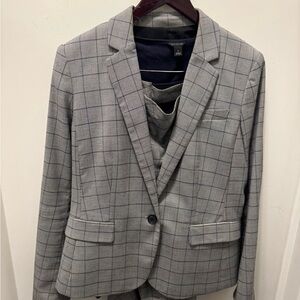 Ann Taylor Gray Glen Plaid Single-Button Suit Blazer, Matching Skirt